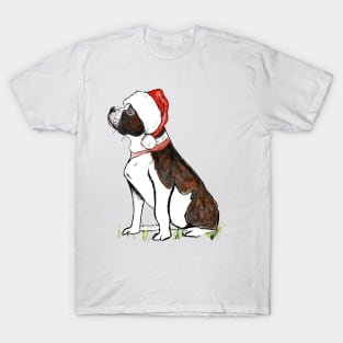 Staffordshire bull terrier wearing Santa hat Christmas T-Shirt